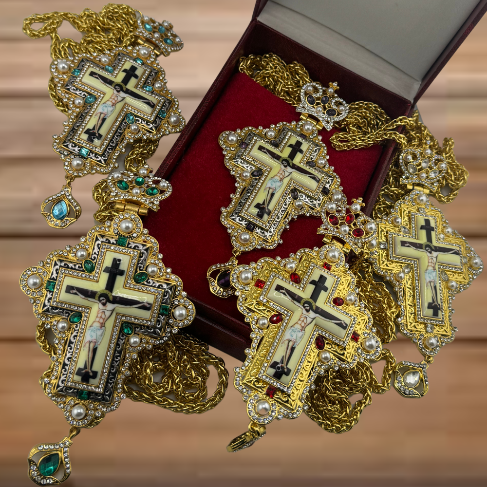 Orthodox Priest's Pectoral Cross - Double Plated in Gold & Antique Silver