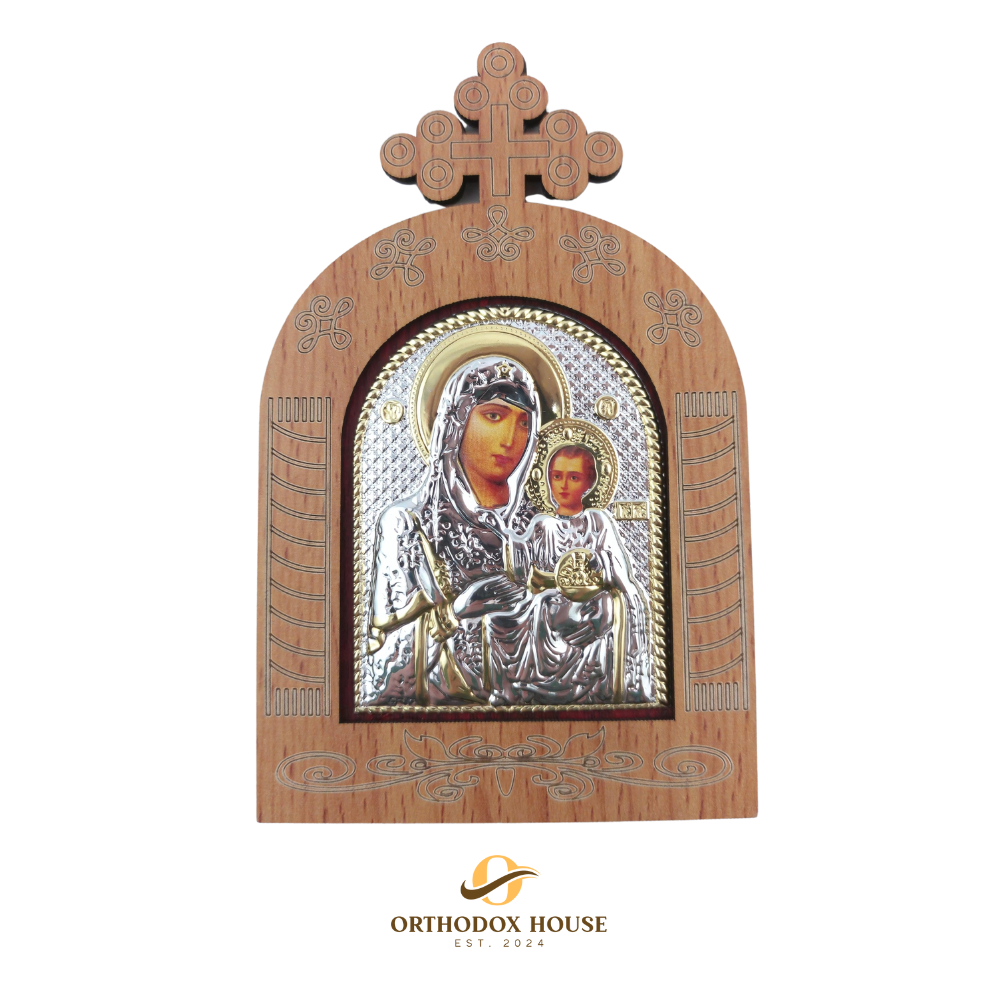 Chased Icon of Theotokos of Jerusalem In Wooden Frame